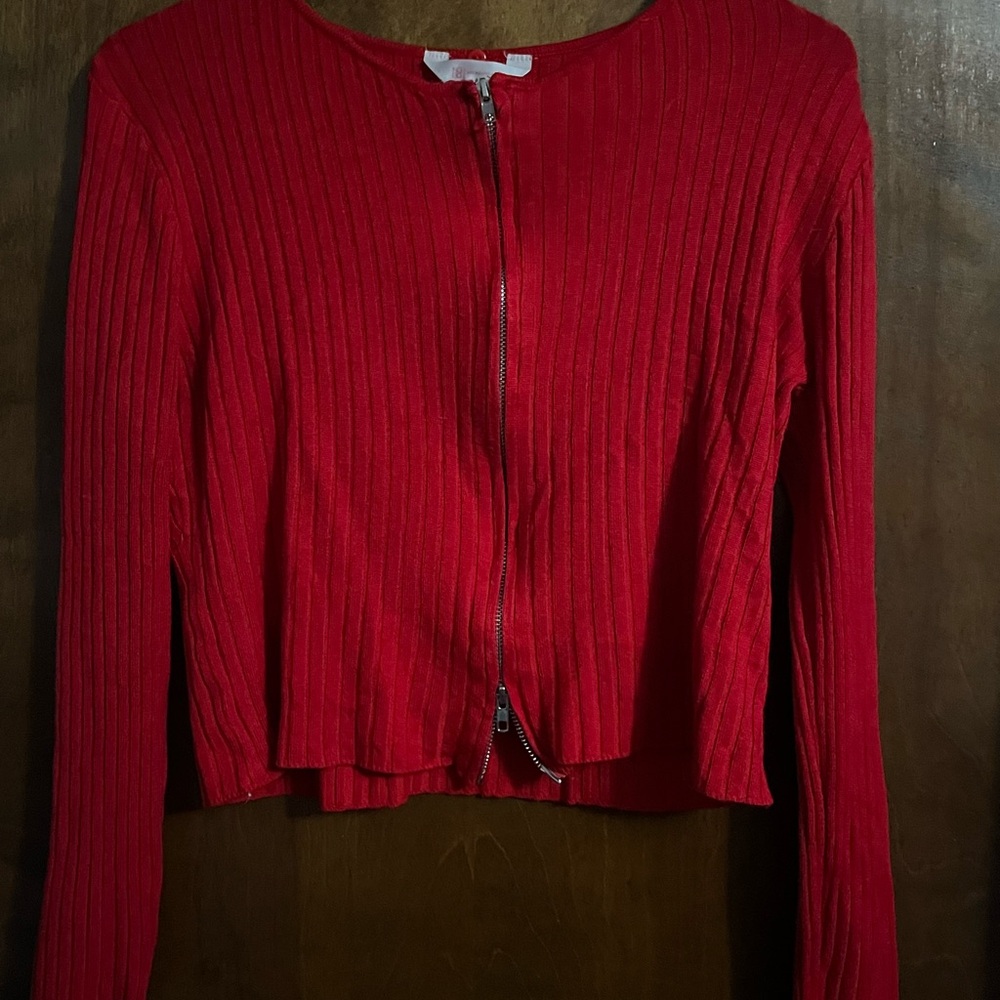 No Boundaries Red Ribbed Sweater